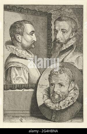 . Trois portraits d'artistes numérotés. Portrait de Cornelis Visscher II (No 1), Christian van den Queborn (no 2) et Gilles Mostaert (no 3). Imprimer en bas à gauche Lessed: Q. Banque D'Images