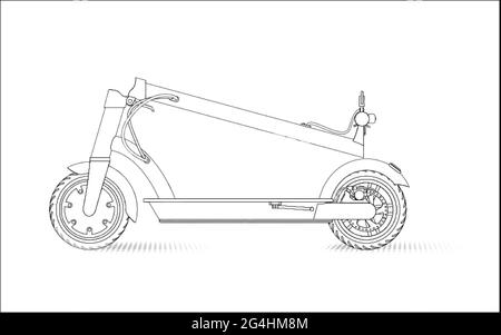 illustration réaliste d'un scooter électrique de style linéaire sur fond blanc. Illustration de Vecteur