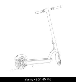 illustration réaliste d'un scooter électrique de style linéaire sur fond blanc. Illustration de Vecteur