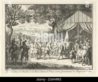 . Pour sa tente militaire, les poutres de campagne accueillent le Châtillon et le Breeze Stadtholder Frederik Hendrik comme capitaine des troupes françaises au siège de Maastricht, 1632. Banque D'Images