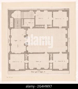 Plan d'étage du premier étage de la Villa Grimaldi à Gênes; troisième usine du bâtiment. D.; bâtiments de Gênes / palais anciens. Avec explication en italien. Banque D'Images