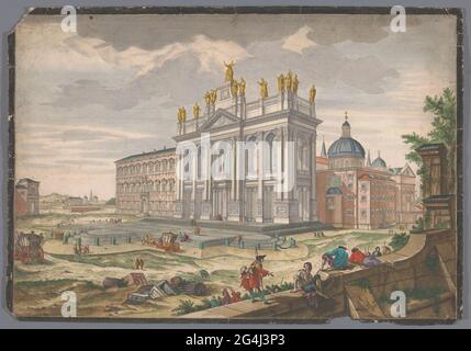 Vue sur l'église Sint-Jan du peuple Latran à Rome ; Veduta della Basilica di S. Giovanni Laterano. Dans le maître d'undermaster une liste explicative de nombres. Banque D'Images