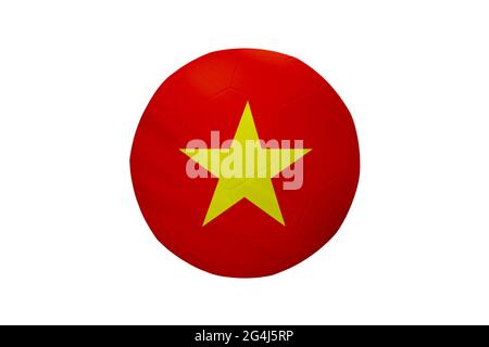 Football aux couleurs du drapeau du Vietnam isolé sur fond blanc. Dans une image de championnat conceptuel soutenant le Vietnam. Banque D'Images