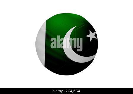 Football aux couleurs du drapeau pakistanais isolé sur fond blanc. Dans une image de championnat conceptuel soutenant le Pakistan. Banque D'Images
