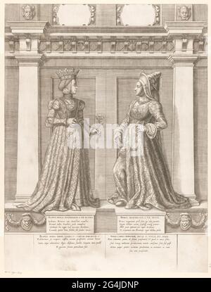 Double portrait de Bianca Maria Sforza et Maria van Burgundy; portraits de membres de la maison autrichienne; Autriacae Gentis Imaginum. . Banque D'Images