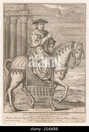 Portrait du Pape Clemens XIII à cheval. Inscription et affectation dans le maître d'exercice. Banque D'Images