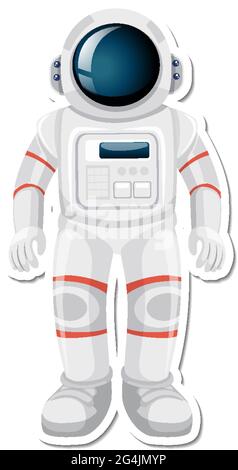 Personnage de dessin animé d'astronaute ou de spaceman dans une illustration de style autocollant Illustration de Vecteur