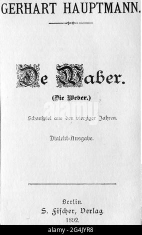 théâtre / théâtre, pièce, 'The Weavers' (Die Weber), par Gerhart Hauptmann (1862 - 1946), édition dialecte, LE DROIT D'AUTEUR DE L'ARTISTE N'A PAS À ÊTRE AUTORISÉ Banque D'Images