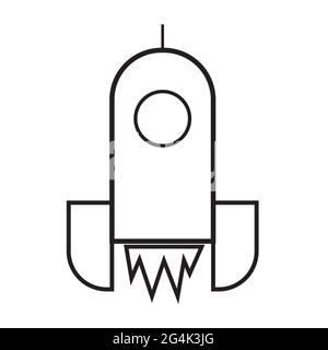 icône de fusée ligne noire plate sur fond vectoriel blanc Illustration de Vecteur