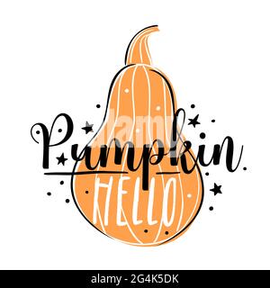 Bonjour citrouille dans le style des nouilles. Illustration d'impression vectorielle. Illustration de Vecteur