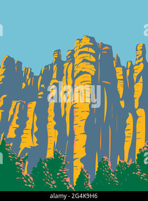 WPA affiche art de hoodoos dans les montagnes Chiricahua situé dans le monument national Chiricahua en Arizona, États-Unis fait en travaux administ de projet Illustration de Vecteur