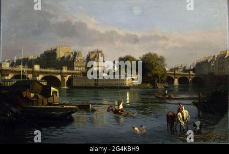 Le Pont-neuf et la pointe de l'&#xee; le de la CIT&#xe9;, 1860. Trouvé dans la collection de Mus&#xe9;e Carnavalet, Paris. Banque D'Images