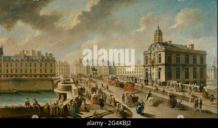 Le Pont-neuf et la pompe de la Samaritaine, vu du quai de la M&#xe9;série, 1777. Trouvé dans la collection de Mus&#xe9;e Carnavalet, Paris. Banque D'Images