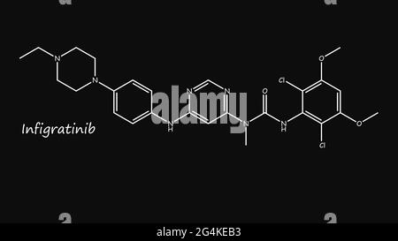 Infigratinib est un médicament anti-cancer utilisé pour traiter le cholangiocarcinome (cancer du canal biliaire). Inhibiteur de tyrosine kinase, FGFR1, FGFR2, FGFR3 Banque D'Images