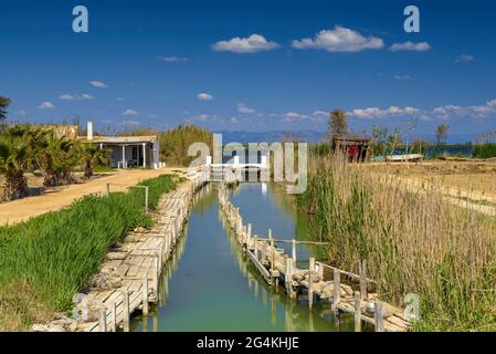 Pêche de Vicenç sur l'île de Buda dans le delta de l'Èbre (Tarragone, Catalogne, Espagne) ESP: Pesquería d'en Vicenç, en la isla de Buda del Delta del Ebro Banque D'Images