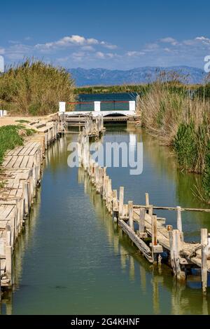 Pêche de Vicenç sur l'île de Buda dans le delta de l'Èbre (Tarragone, Catalogne, Espagne) ESP: Pesquería d'en Vicenç, en la isla de Buda del Delta del Ebro Banque D'Images