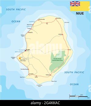 Carte routière vectorielle de l'île Nioué dans le Pacifique Sud Illustration de Vecteur