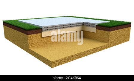 Base en plaques de ciment renforcée coulées. Rendu 3D industriel numérique isolé Banque D'Images