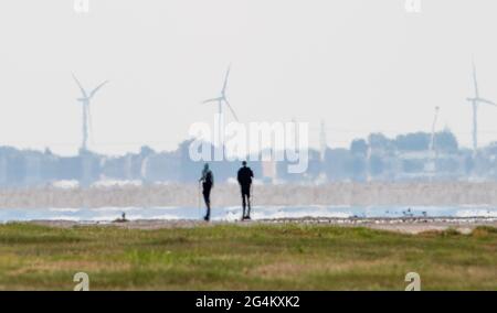 Grange-over-Sands, Cumbria, Royaume-Uni. 22 juin 2021. Les marcheurs dans la chaleur se précipitent au-dessus de la baie de Morecambe, Lancashire, Royaume-Uni crédit: John Eveson/Alamy Live News Banque D'Images