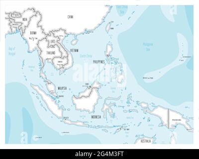 Carte de l'Asie du Sud-est - style de dessin animé dessiné à la main Illustration de Vecteur