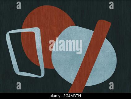 Tons de terre formes irrégulières sur fond sombre. Illustration géométrique avec texture acrylique et bois. Illustration artistique non figurative pour pr Banque D'Images