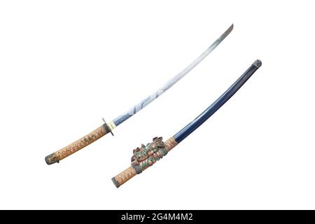 Lame d'épée de samouraï japonais ou katana sur fond blanc Banque D'Images