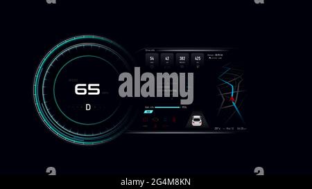 Tableau de bord de voiture compteur de vitesse de véhicule électrique, concept d'automobile futuriste, illustration vectorielle eps 10 Banque D'Images