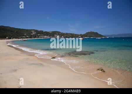 FRANCE (2A). CORSE, CORSE DU SUD, CAMPOMORO, EST SITUÉ DANS LE GOLFE DE VALINCO, À PROXIMITÉ DE PROPRIANO. Banque D'Images