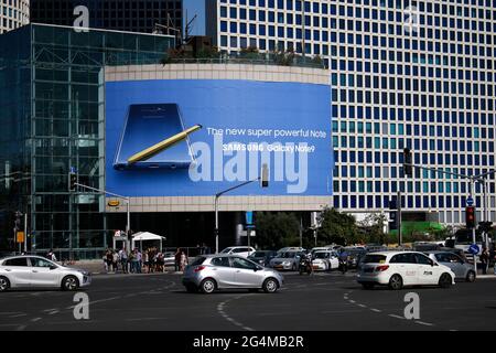 Werbung fuer das 'Samsung Galaxy Note 9', tel Aviv, Israël (nur fuer redaktionelle Verwendung. Keine Werbung. Banque de référence : http://www.360-berlin Banque D'Images