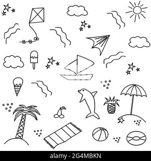 Ensemble dessiné à la main de jolis gribouilles pour la décoration sur fond blanc, drôle Doodle dessiné à la main, page pour coloriage.Vector illustration de Doodle mignon pour enfant Illustration de Vecteur