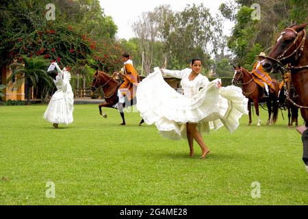 Danse avec les chevaux à l'Hacienda Mamacona Banque D'Images