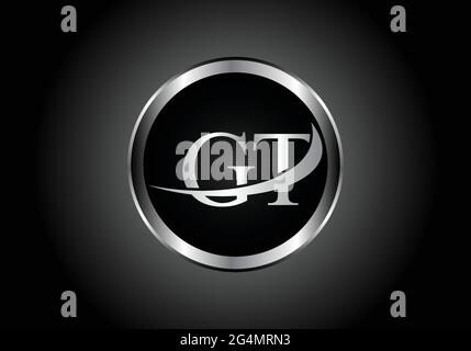 Lettre argentée GT combinaison métal logo alphabet conception d'icône avec la couleur grise sur le noir et blanc dégradé design pour une entreprise ou une entreprise Illustration de Vecteur
