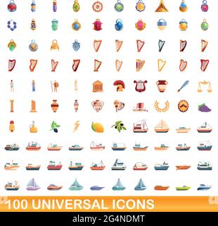 100 icônes universelles set. Cartoon illustration de 100 icônes universelles vector set isolé sur fond blanc Illustration de Vecteur