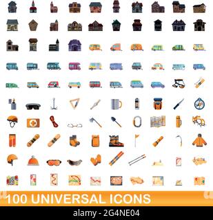 100 icônes universelles set. Cartoon illustration de 100 icônes universelles vector set isolé sur fond blanc Illustration de Vecteur