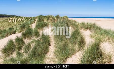 Panorama multi-image des dunes de sable sur la plage de Holkham sur la magnifique côte nord de Norfolk. Banque D'Images