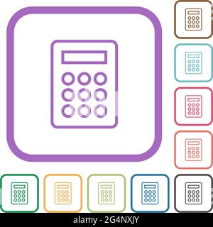 Calculatrice icônes simples en couleur cadres carrés arrondis sur fond blanc Illustration de Vecteur
