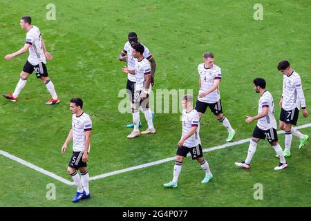 Munich, Allemagne. 19 juin 2021. Les joueurs de l'équipe allemande célèbrent un but lors du match de l'UEFA EURO 2020 Championship Group F entre le Portugal et l'Allemagne à l'arène de football de Munich. (Note finale; Portugal 2:4 Allemagne) (photo de Mikolaj Barbanell/SOPA Images/Sipa USA) crédit: SIPA USA/Alay Live News Banque D'Images