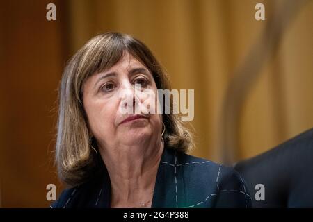 Washington, États-Unis d'Amérique. 22 juin 2021. Wendy S. Cutler, vice-présidente, Asia Society Policy Institute, comparaît devant un comité sénatorial des finances - sous-comité du commerce international, des douanes, Et l'audition sur la compétitivité mondiale pour examiner les avantages stratégiques d'une approche multilatérale de la politique commerciale dans la région Asie-Pacifique, le Dirksen Senate Office Building à Washington, DC, le mardi 22 juin 2021. Crédit: Rod Lamkey/CNP/Sipa USA crédit: SIPA USA/Alay Live News Banque D'Images