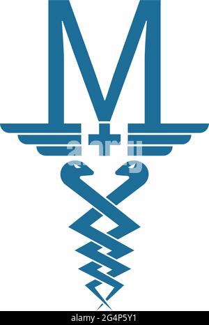 Lettre M avec caduceus icône logo design modèle vectoriel Illustration de Vecteur