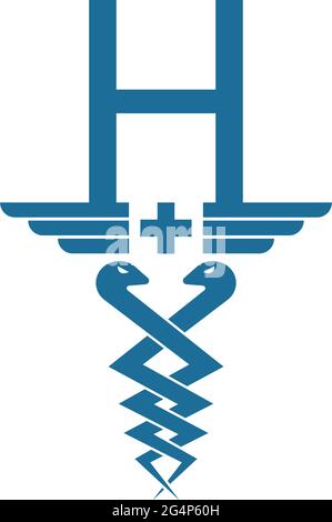 Lettre H avec logo de l'icône caduceus modèle vectoriel Illustration de Vecteur