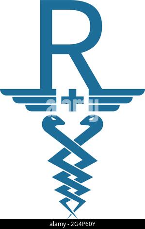 Lettre R avec caduceus icône logo design modèle vectoriel Illustration de Vecteur