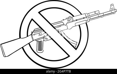 Silhouette de fusil d'assaut avec signe dessus - interdiction d'armes. Illustration de Vecteur