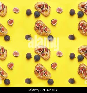 Délicieux sandwichs avec confiture de figues sucrée sur fond de couleur Banque D'Images