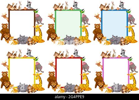 Ensemble de bannière vierge de couleur différente avec illustration isolée d'animaux sauvages Illustration de Vecteur