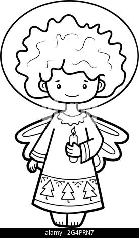 Livre de coloriage de Noël ou page pour les enfants. Angel illustration vectorielle noir et blanc Illustration de Vecteur