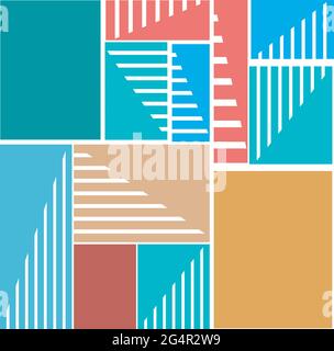 Motif géométrique avec bandes et carrés multicolores Illustration de Vecteur