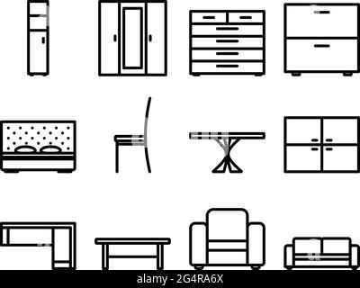 Ensemble d'icônes de meuble. Contour en gras avec largeur de contour modifiable. Illustration vectorielle. Illustration de Vecteur