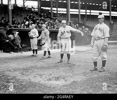 Duffy Lewis, Larry Gardner, Président de Tris et Heie Wagner, Boston Red Sox, 1912. Banque D'Images