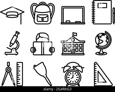 Ensemble d'icônes d'école. Conception de contour gras modifiable. Illustration vectorielle. Illustration de Vecteur