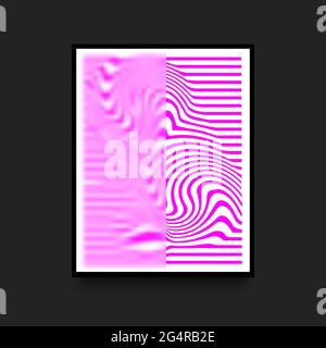 Affiche rose déformée et floue de style suisse. Graphique linéaire scandinave. Grand format abstrait vertical avec cadre noir. Illustration vectorielle Illustration de Vecteur